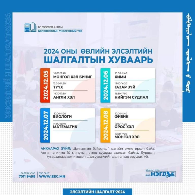 ӨВЛИЙН ЭЛСЭЛТИЙН ШАЛГАЛТ 5-НД ЭХЭЛНЭ