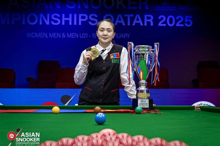 Б.Нарантуяа снукер бильярдын ази тивийн алтан медальт анхны монгол тамирчин боллоо